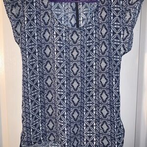 Pink Rose Navy and White Patterned Blouse